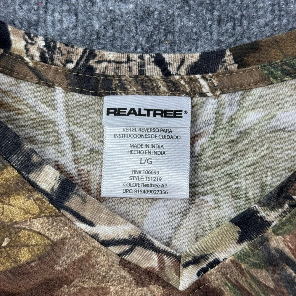 Realtree Womens L Brown Camo V Neck Short Sleeve T Shirt Hunting